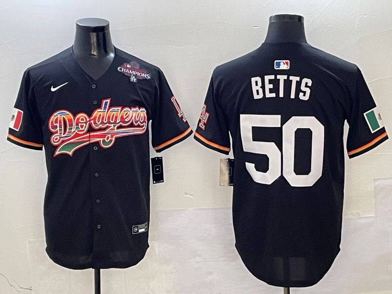 Men Los Angeles Dodgers 50 Betts Black rainbow Nike 2025 MLB Jersey style 6